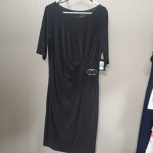 JH Collectibles Black Midi Sheath Dress with Gold Double-Ring Accent